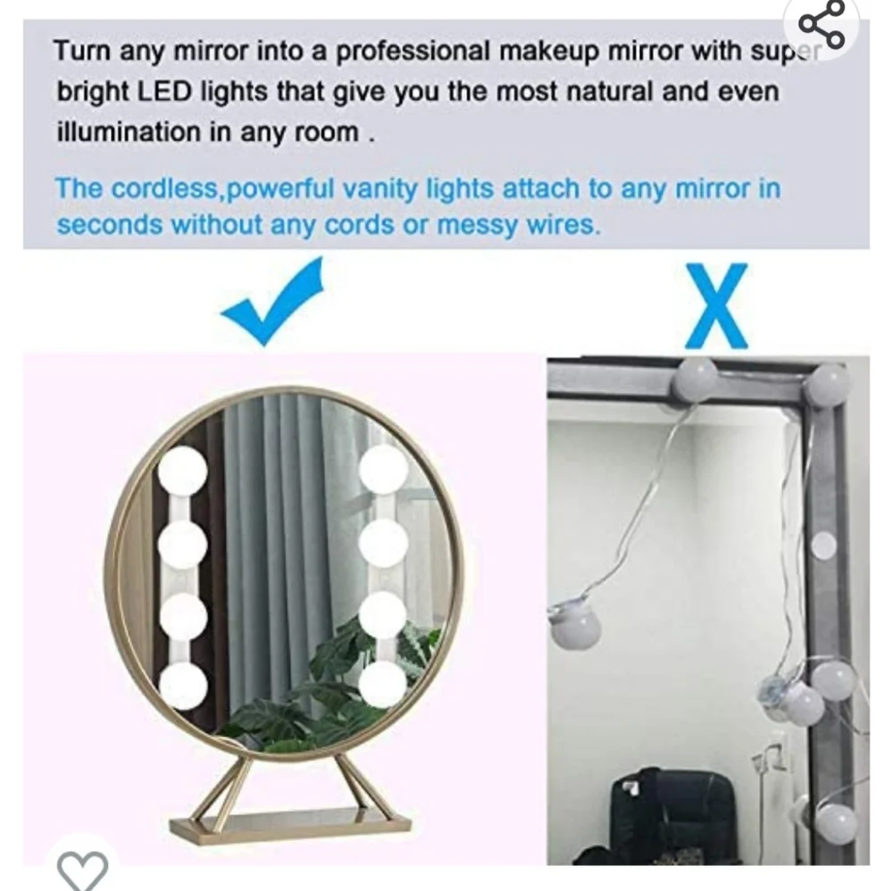 Portable LED Makeup Lights, 2000mha Rechargeable Vanity Mirror Lights kit with 4